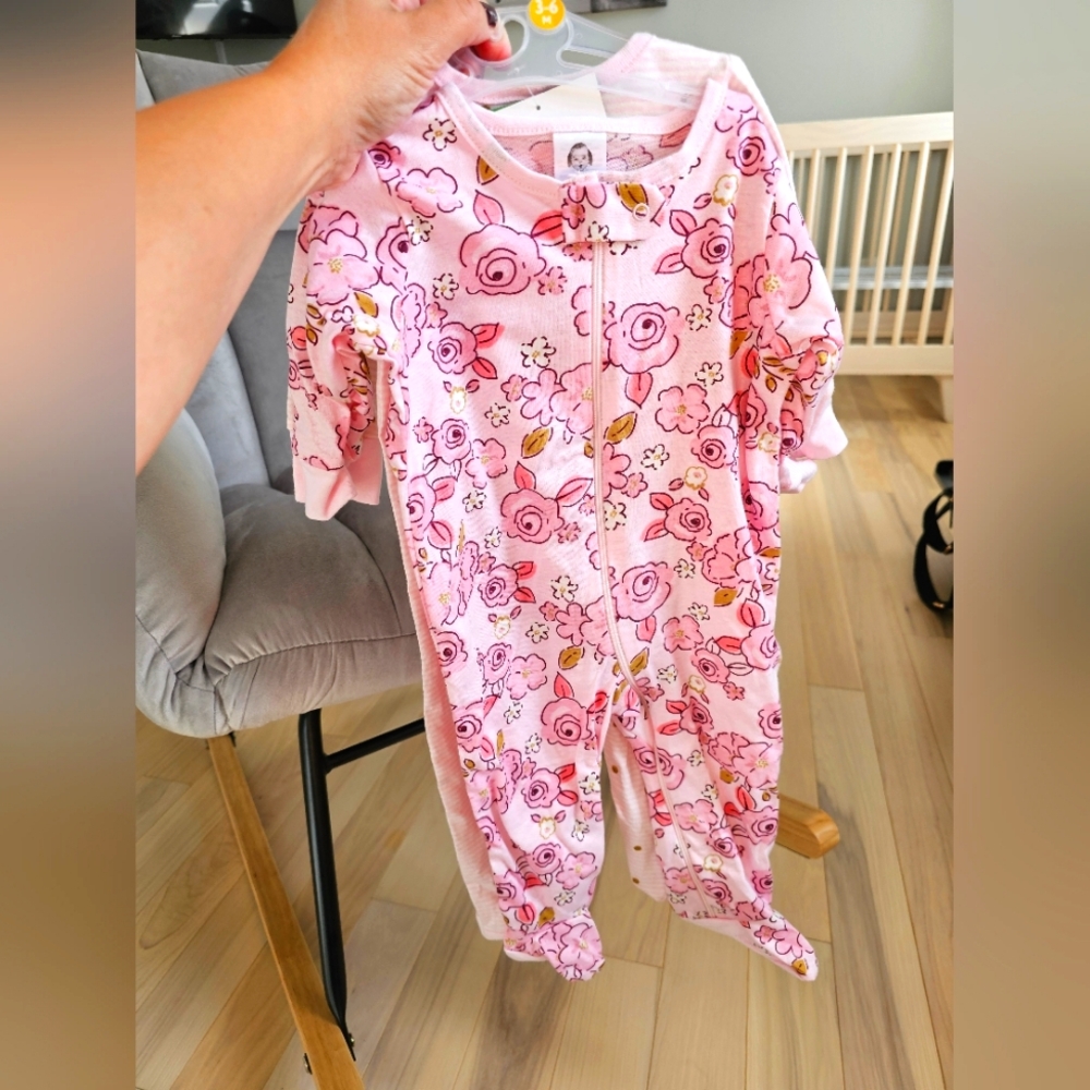 2 Pink Gerber Sleep & Play Onesies (3-6m)